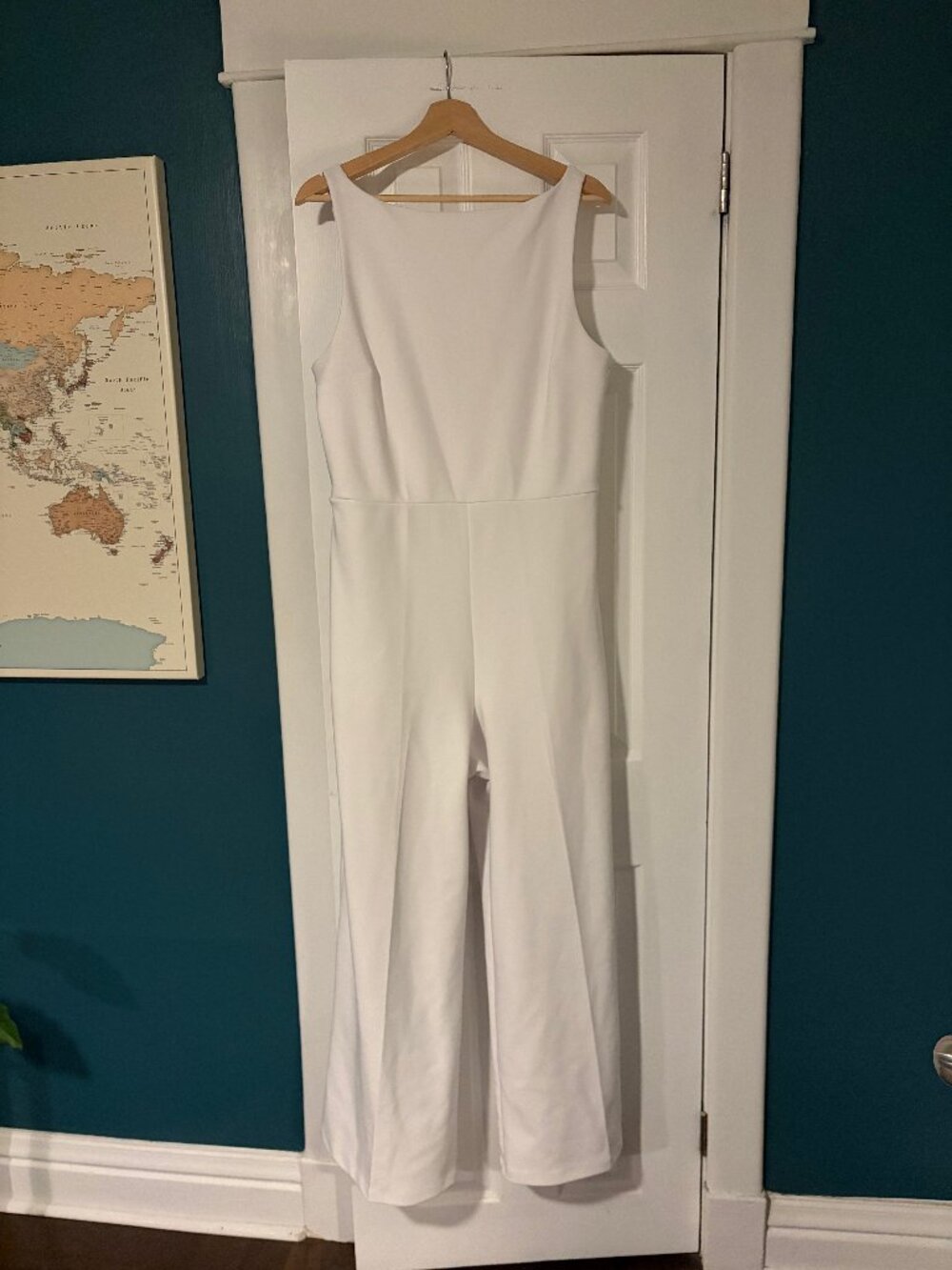 A&F White Bridal Jumpsuit Open Back Wide Leg Rehearsal Bachelorette Shower XL